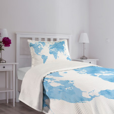 Blue Watercolor World Map Bedspread Set