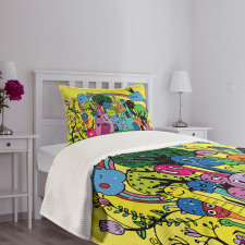 Hand Drawn Crazy Doodle Bedspread Set