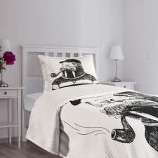 Walrus with Pipe Sketch Bedspread Set