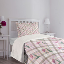 Diagonal Lines Floral Bedspread Set