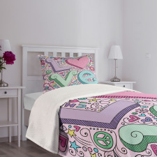 3D Lettering Groovy Bedspread Set