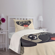 Cartoon Pug Caricature Bedspread Set