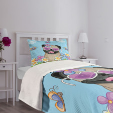 Puppy on the Field Flowers Bedspread Set