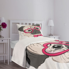 Dog with Heart Glasses Bow Bedspread Set