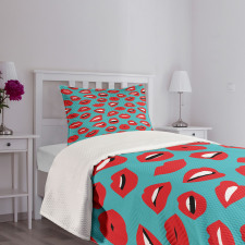 Retro Woman Red Lipstick Bedspread Set