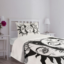 Monochrome Sun and Moon Bedspread Set