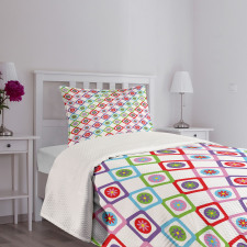 Squares with Flowers Bedspread Set