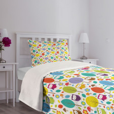 Colorful Forest Owls Bedspread Set