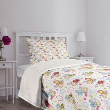 Flower Dragonfly Bugs Bedspread Set