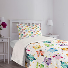 Owls Face Expressions Bedspread Set