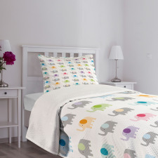 Colorful Fun Elephants Bedspread Set