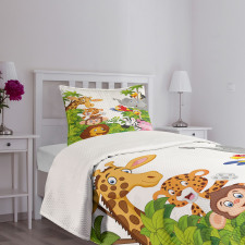 Cartoon Zoo Mascots Bedspread Set
