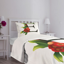 Alphabet Red Blooms Bedspread Set