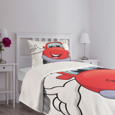 Cartoon Red Vehicle Happy Bedspread Set