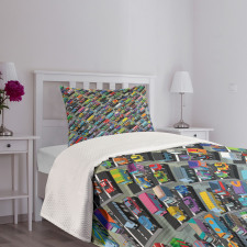 Detailed Vibrant Car Park Bedspread Set