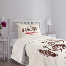 Retro Race Car Emblem Bedspread Set