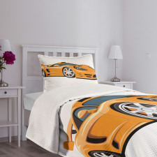 Orange Fast Sports Car Bedspread Set