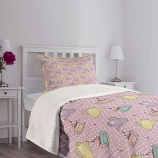 Polka Dotted Pot Cups Bedspread Set