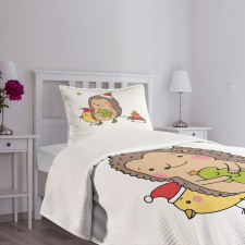 Cartoon Bird and Tree Bedspread Set