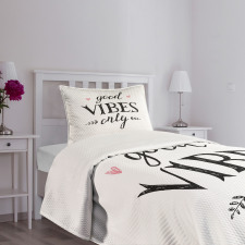 Hand Drawn Leaves Hearts Bedspread Set