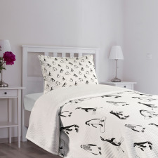 Skiing Penguins in Scarves Bedspread Set