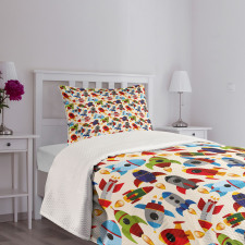 Cartoon with Spaceships Bedspread Set