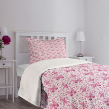 Pink Flowers Bedspread Set