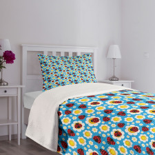 Abstract Daisies Bugs Bedspread Set