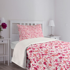 Pinkish Curls Soft Hearts Bedspread Set