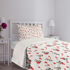 Panda with Hearts Bedspread Set