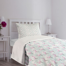 Palm Trees Pink Birds Bedspread Set