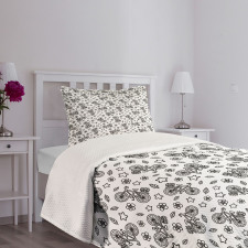 Flowers Stars in Black Bedspread Set