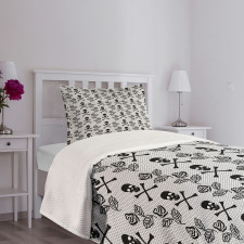 Lace Style Roses Skulls Bedspread Set
