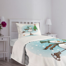 Skating Xmas Tree Snow Bedspread Set