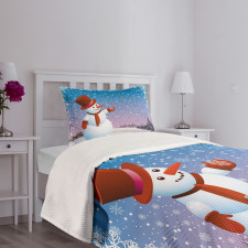 Happy Cartoon Snowfall Bedspread Set