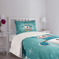 Skiing Snowflakes Fun Bedspread Set