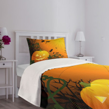 Pumpkin Leaves Bats Bedspread Set