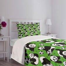 Funny Panda Hearts Stars Bedspread Set