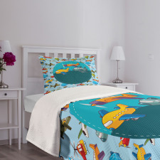 Cartoon Airplanes Bedspread Set