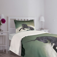 Black Unicorn in Ocean Bedspread Set