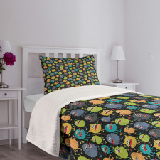 Cartoon Style Beings Bedspread Set