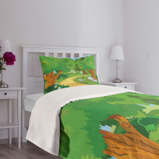 Pathway Flowers Trees Bedspread Set