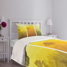 Hills Trees and Birds Bedspread Set