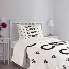 Cat Text with Paw Prints Bedspread Set