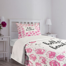 Watercolor Buds Words Bedspread Set