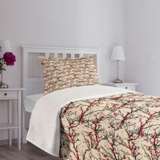 Red Flowers Tree Bedspread Set