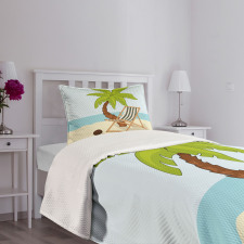 Cartoon Style Palm Tree Bedspread Set