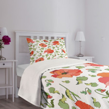 Scattered Buds and Stems Bedspread Set