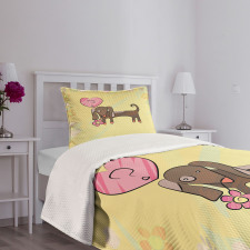 Colorful Dog Design Bedspread Set