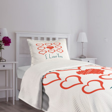 Scribble Red Hearts Bedspread Set